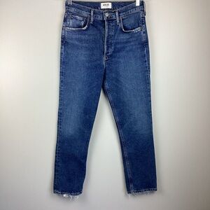 Agolde Riley High Rise Button Fly Straight Leg Blue Jeans | 27